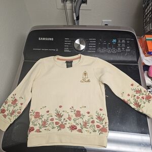 Belle DISNEY Embroidered Floral Crewneck Sweatshirt - Cream